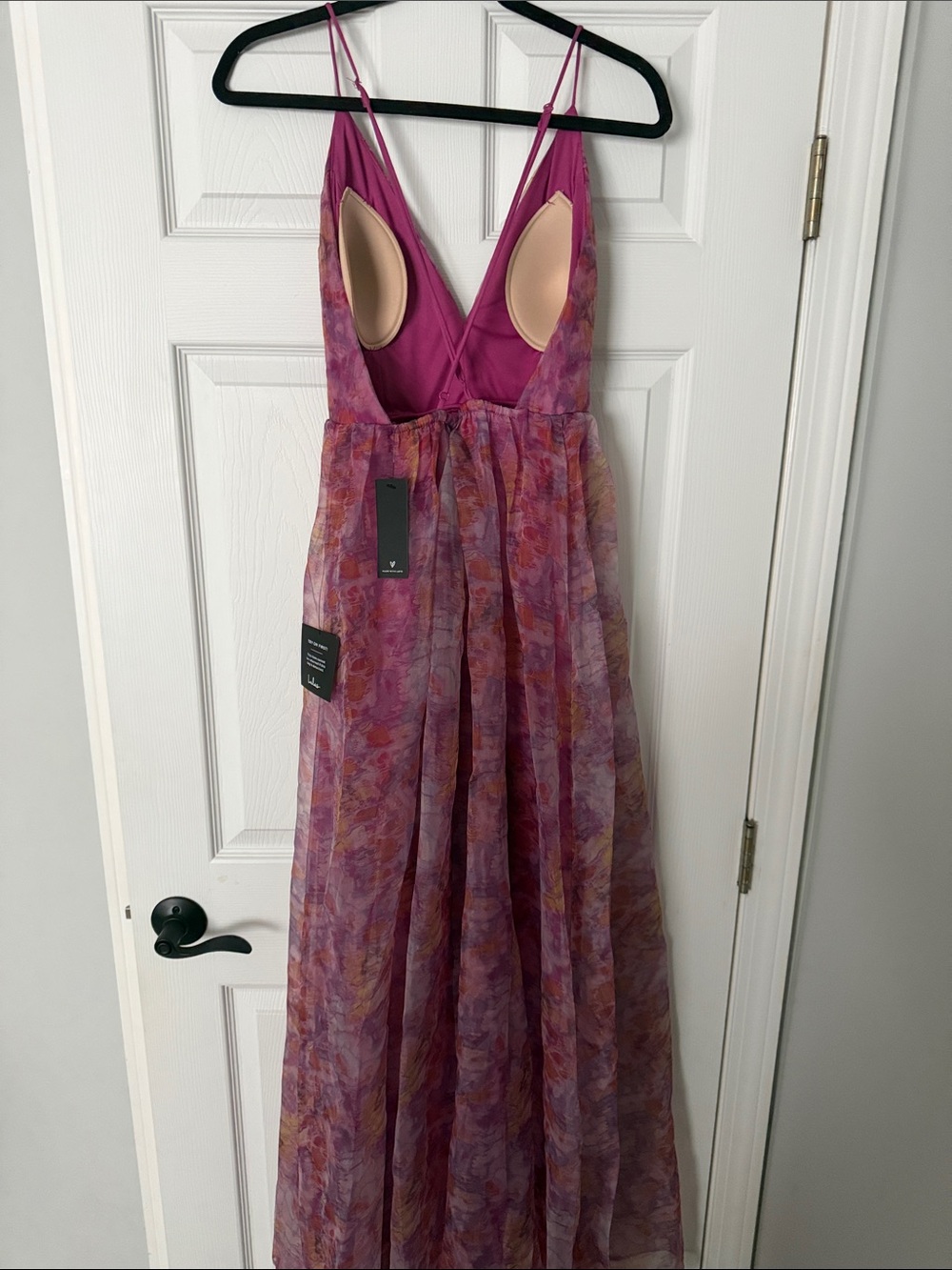 Lulu's Pink & Purple Floral V-Neck Spaghetti Strap Maxi Dress - Picture 3 of 7